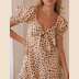 low-cut backless puff sleeve lace-up leopard print dress NSFH130404