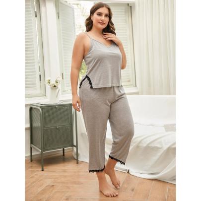 Plus Size Suspender Backless Loose Stitching Solid Color Lace Two-piece Loungewear-Can Be Worn Outside NSWFC130406
