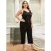 plus size suspender backless loose stitching solid color lace two-piece Loungewear-Can be worn outside NSWFC130406