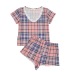 short-sleeved v neck loose plaid print lace tops shorts Loungewear-Can be worn outside NSWFC130411