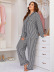 plus size long slleeve lapel loose vertical strip two-piece Loungewear-Can be worn outside NSWFC130416