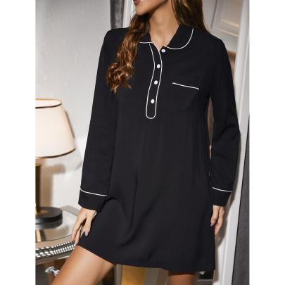 Buttons Solid Color Long Sleeve Loose Lapel Nightdress-Can Be Worn Outside NSWFC130417