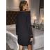 buttons solid color long sleeve loose lapel nightdress-Can be worn outside NSWFC130417