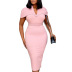 V-neck raglan sleeves solid color slim fit high elastic dress NSKNE130421
