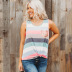 sequins round neck sleeveless loose striped vest NSSI130440