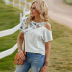 round neck off-the-shoulder hollow short sleeve cow pattern contrast color t-shirt NSSI130450