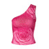 flower pattern printing rhinestone decor single shoulder crop tight vest NSTNV130459