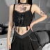 Gothic sling backless stitching chain lace-up solid color lace vest NSGYB130463
