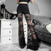 Pantalones bootcut transparentes de encaje con patrón hueco de malla de estilo gótico NSGYB130466