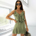 sling low-cut ruffle slim lace-up solid color dress NSSI130483