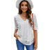 short sleeve v neck loose solid color lace top NSSI130485
