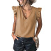 ruffle sleeveless v neck loose solid color vest NSSI130488