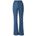 floral stitching printing straight high waist slim jeans NSTNV130497