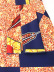 vestido largo ajustado de cintura alta con manga abullonada y cuello en V estampado NSKNE130504
