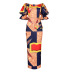 printed V-neck puff sleeve high waist slim long dress NSKNE130504