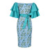vestido ajustado de vendaje floral con mangas de hoja de loto y cuello de una palabra NSKNE130505