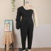 solid color One Shoulder Backless Long Sleeve High Waist Jumpsuits NSKNE130511