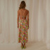 backless slit hanging neck lace-up floral print dress NSFH130515