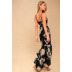 high waist ruffled suspender backless v neck slim flower print dress NSFH130520