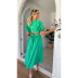 buttons solid color waistless V-neck Puff Sleeve Dress NSFH130522