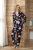 lapel long-sleeved loose floral tops trousers Loungewear-Can be worn outside NSWFC130537