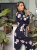 v neck loose lapel long-sleeved flower print two-piece Loungewear-Can be worn outside NSWFC130539
