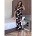 short-sleeved loose lapel flower print two-piece Loungewear-Can be worn outside NSWFC130540