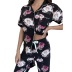 short-sleeved loose lapel flower print two-piece Loungewear-Can be worn outside NSWFC130540