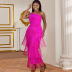 solid color one shoulder fringed maxi prom dress NSKNE130542