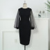 Round neck see-through mesh puff sleeve high-stretch dress NSKNE130546