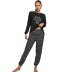 pantalones de manga larga con cuello redondo y estampado de lunares sueltos Loungewear-Se puede usar afuera NSWFC130562