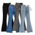 love shaped raw edge high waist slim flared jeans NSFH130566