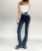 stitching elastic high waist hollow slim flared jeans NSFH130567