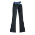 stitching elastic high waist hollow slim flared jeans NSFH130567