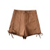 drawstring high waist slim solid color shorts NSFH130569