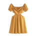 one-word shoulder slim high waist backless puff sleeve solid color dress NSFH130577