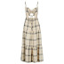 plaid printed hollow lace suspender mid-length dress NSFH130578