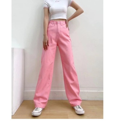Straight High-waisted Wide-leg Candy-colored Jeans NSFH130570