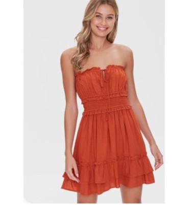 Elastic-waist Ruffled Tube Top Lace-up Backless Solid Color Dress NSFH130394