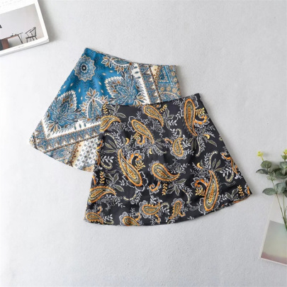 Retro Printed High Waist A-line Skirt NSFH130581
