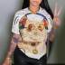 plus size cat printed short sleeve casual T-shirt NSLBT131247
