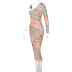 Printed Slanted Shoulder Long Sleeve Slim high waist Dress NSYID133671