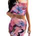 Print Lace-Up hanging neck backless Slit slim vest and Skirt Suit NSFH130620