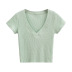 Camiseta cuello pico manga corta corta slim color liso NSFH130635