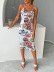 sleeveless hollow backless low-cut slim flower print dress NSDWT130648