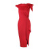 High Waist Slim Ruffle Slit Sleeveless Bow solid color Dress NSKNE130687
