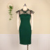 Round neck stitching high waist short sleeve slim solid color perspective dresses NSKNE130691