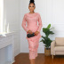 Round neck long sleeve high waist slim solid color perspective lace prom dress NSKNE130697