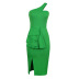sloping shoulder single-shoulder ruffled sleeveless slit solid color prom dress NSKNE130698
