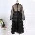 Lapel high waist slim long sleeve layered solid color see-through dress NSKNE130702